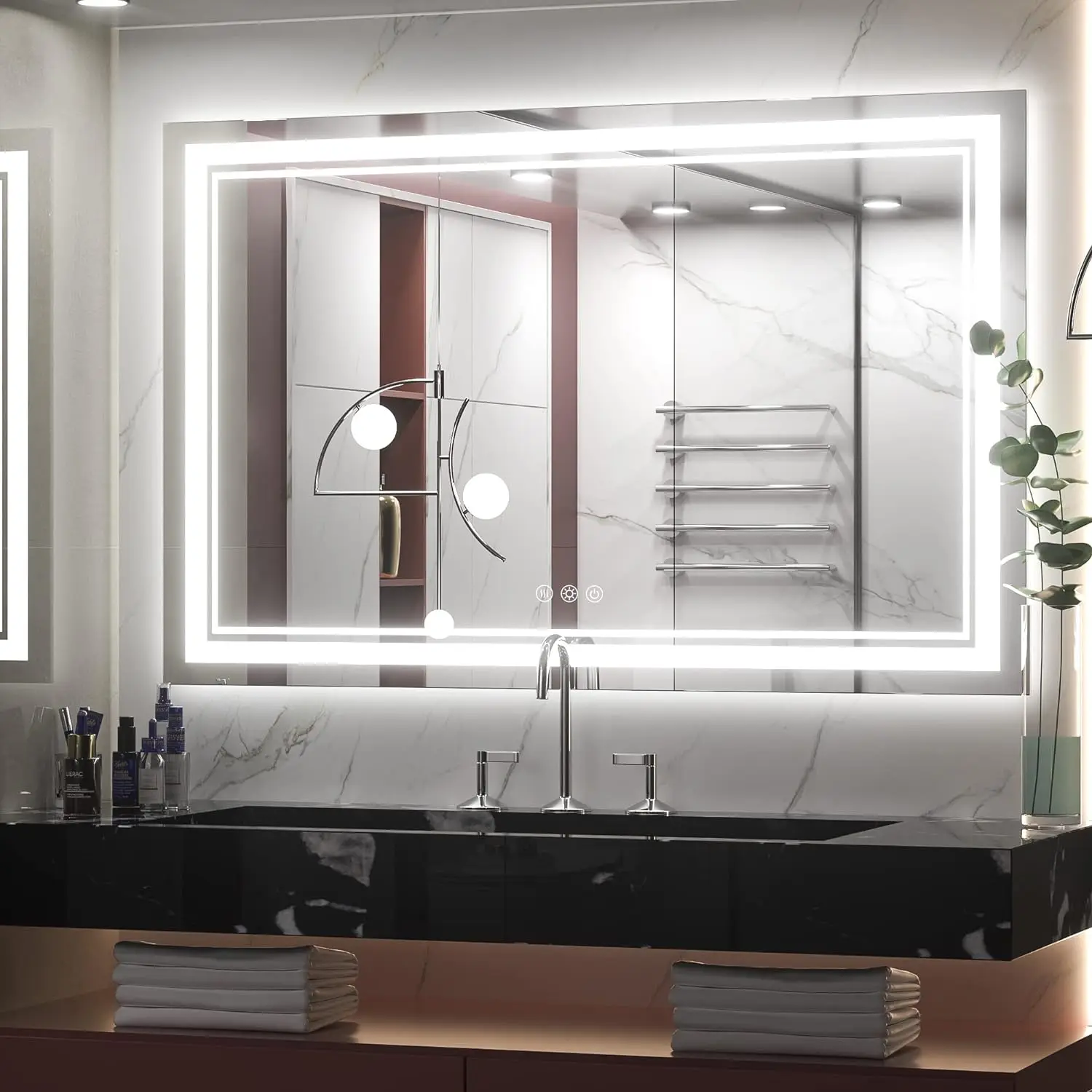 

LED Bathroom Mirror 48” x 30” with Frontlit and Backlight, Stepless 3 Colors Temperature