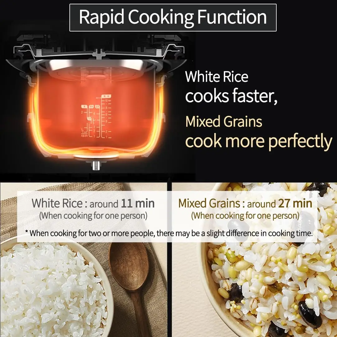 Induction Heating Dual Pressure Rice Cooker 10 Cup (Uncooked) High/Non-Pressure Easy Open Handle Stainless Cover