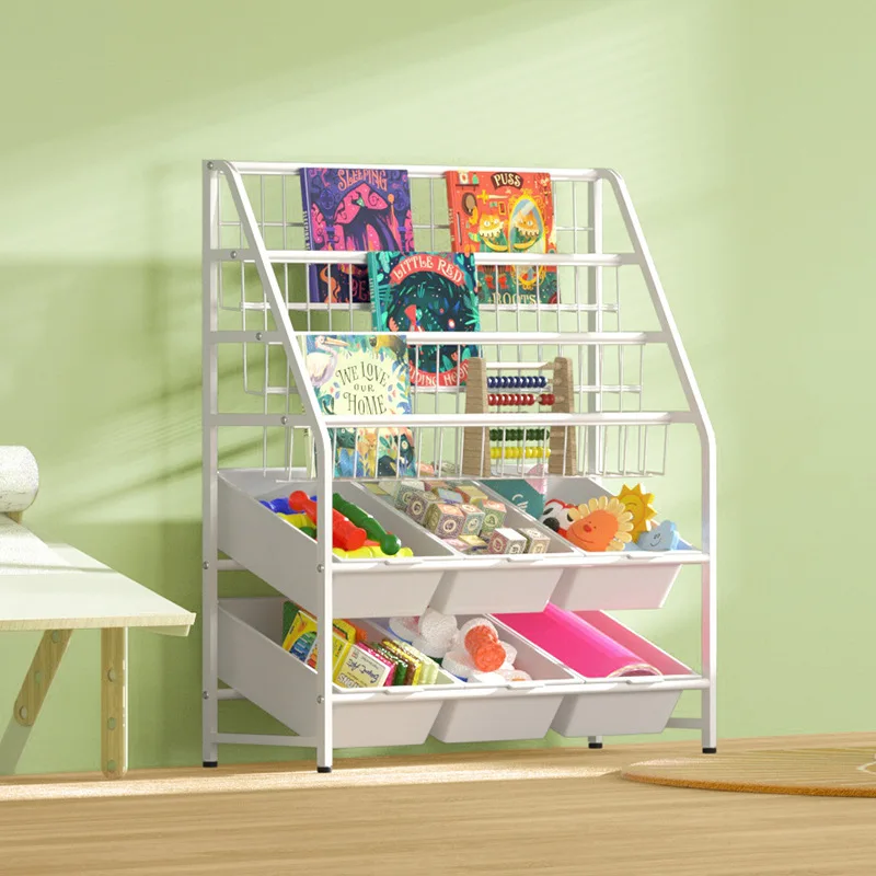 Children's Living Room Iron Bookcase Home Illustrated Book Organizer Simple Multi-layer Storage Rack Creative Bookcase Shelves