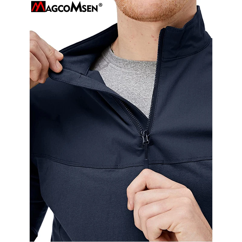 MAGCOMSEN 남성용 사파리 티셔츠 긴 소매 크루넥 작업용 하이킹 낚시 셔츠(1/4 지퍼 전면 포함)