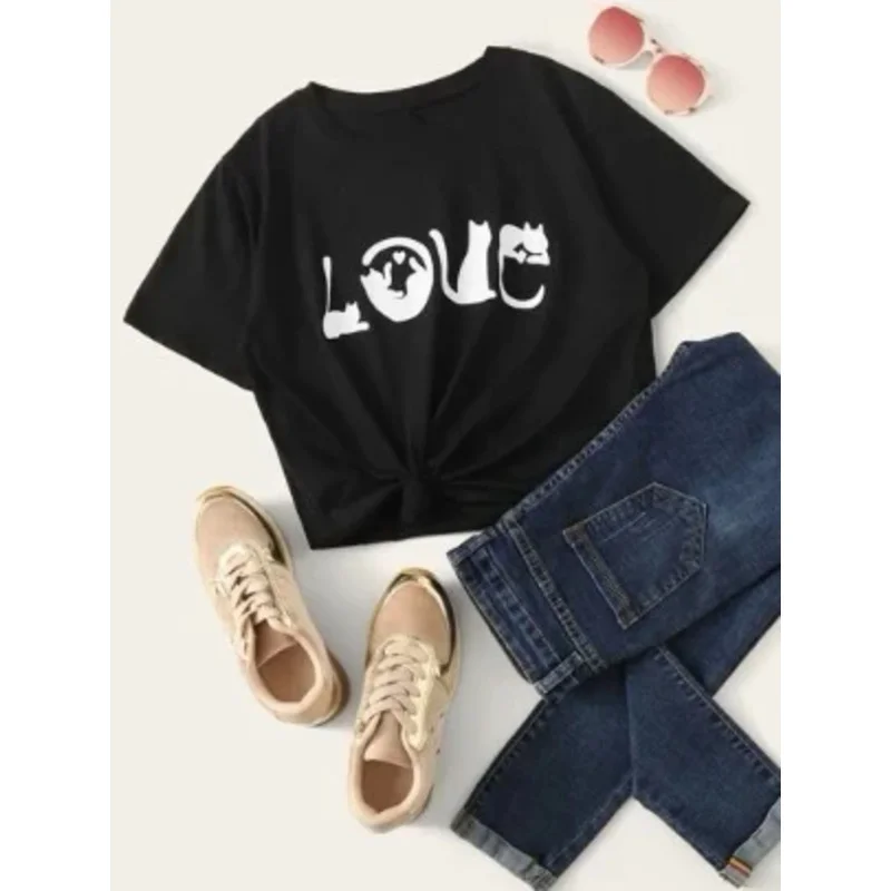 

Love Cats 90s Aesthetic Harajuku Mama Women T Shirt Graphic Mom Shirt Cotton O Neck Female Clothing Short Sleeve Mother Top Tees