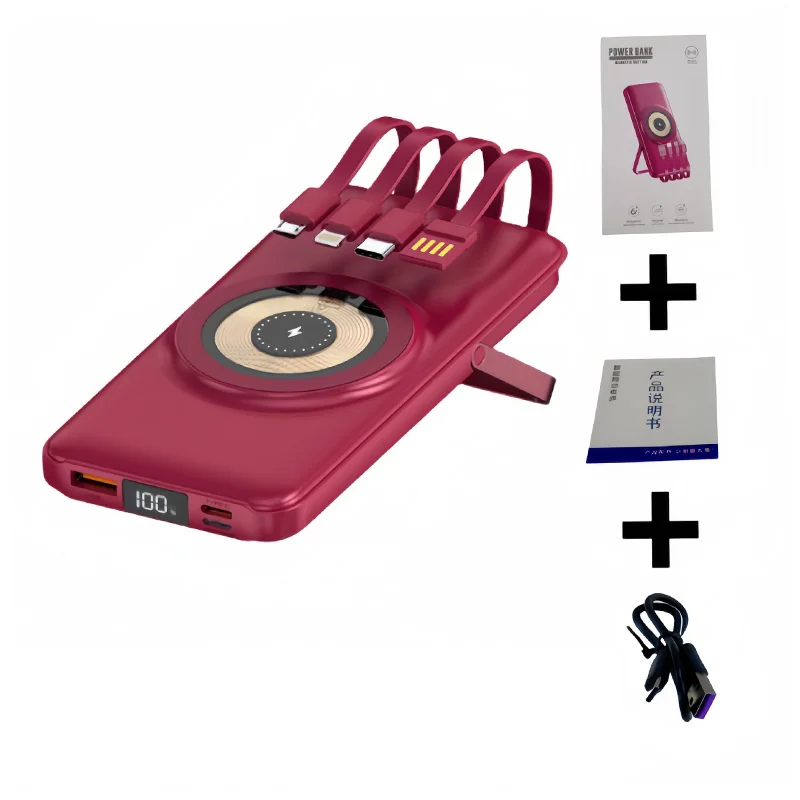 

200000 мАч 2024 Новый беспроводной внешний аккумулятор быстрое магнитное всасывание портативный Встроенный кабель три в одном прочный мобильный источник питания