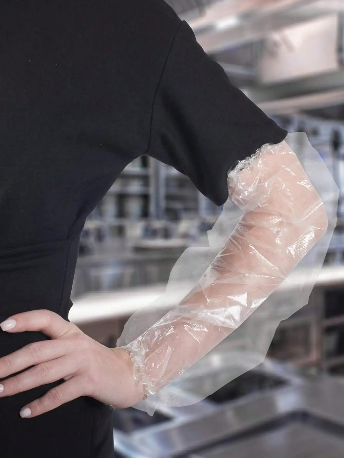 Clear Disposable Arm Sleeves. Polyethylene Disposable Sleeve Protectors for Arms with Elastic Ends