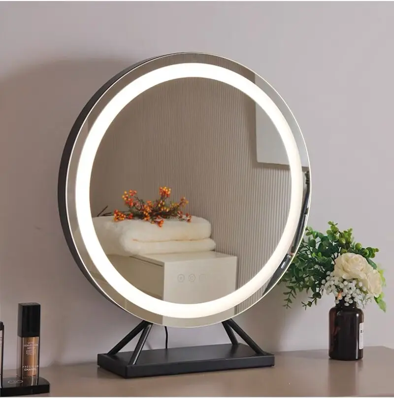 

Lighted Circle LED Mirror Round Tabletop Desk Mirror 3 Color Dimmable Lighting Modes with 15x Magnifying Spot Makeup Mirrors