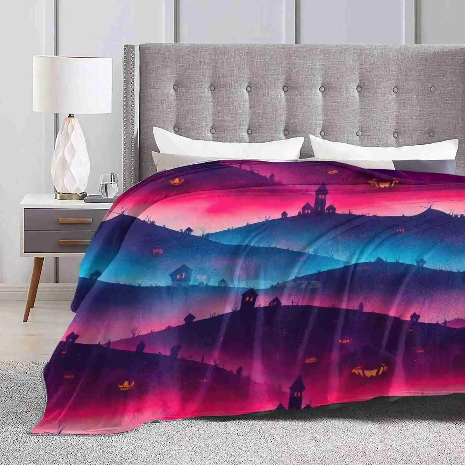 

Fantasy Halloween Land Trend Style Funny Fashion Soft Throw Blanket Fantasy Halloween Land Pattern Repeating Endless Tile
