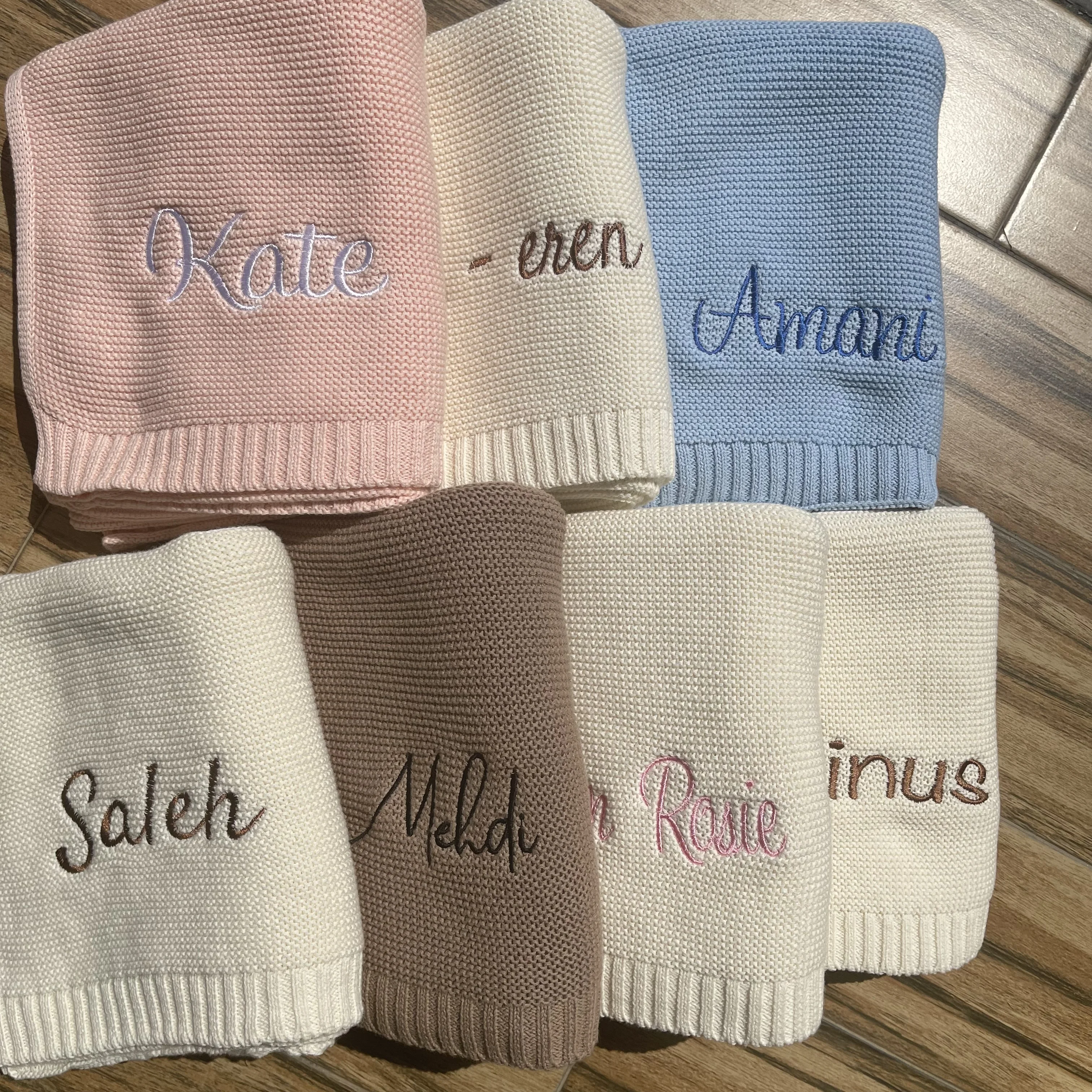 Baby Blanket,Personalized Embroidered Name,Stroller Blanket,Newborn Baby Gift ,Soft Breathable Cotton Knit, Shower Gift