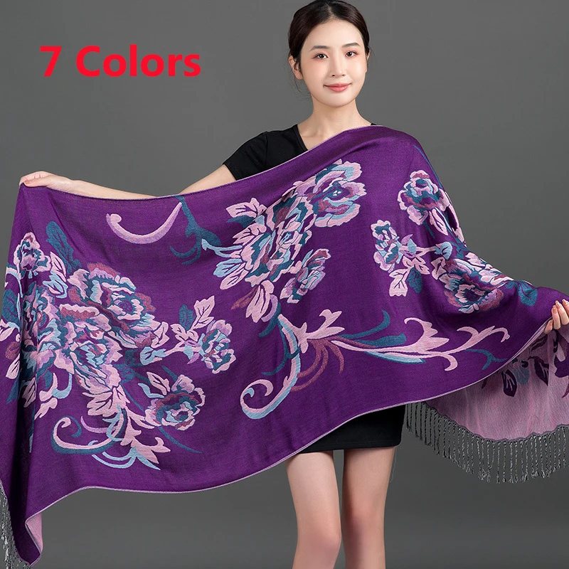 

Jacquard Women Floral Cashmere Scarves Lady Winter Thicken Warm Soft Pashmina Shawls Wraps Black Female 7 Colors Wool Long