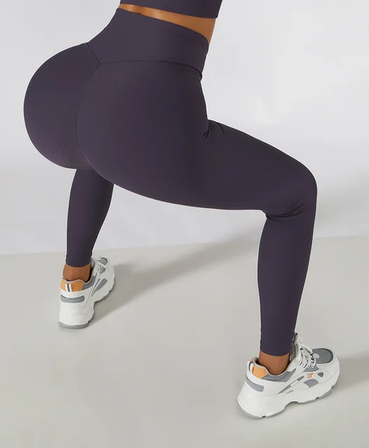Sexy V Waist Ribbed Yoga Pants Gym Leggings Women No Camel Toe Y