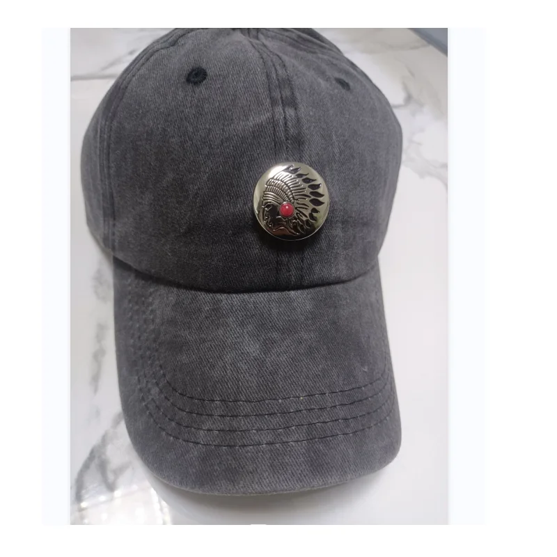 1pcs Baseball Cap With Metal Signage Denim Personalized Unisex Four Seasons Cotton Washed Cloth Durable Adjustable