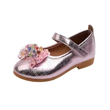 

Sweet Princess 2022 Summer Girls Rhinestone Cute Soft Bow Baby Girls Mary Janes Shallow Hook & Loop Glossy Solid Purple Flat PU