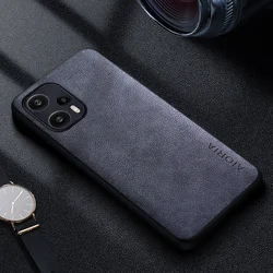 Premium Luxury Leather Business Phone Case - Retro Solid Color Cover for Poco F4 (Grey)