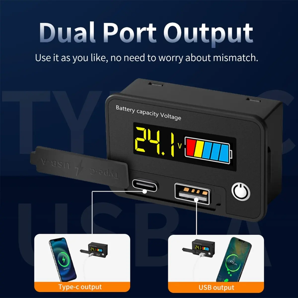 DT60 DC 8-30V LCD 디지털 배터리 전압계 용량 표시기 리튬산 배터리 전압 테스터 미터 도구 TypeC 출력,A