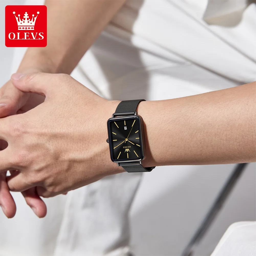 OLEVS 3692 Man Quartz Watch Rectangle Dial Calendar Waterproof Watch For Men Top Brand Thin Case Simple Fashion Men's Wristwatch