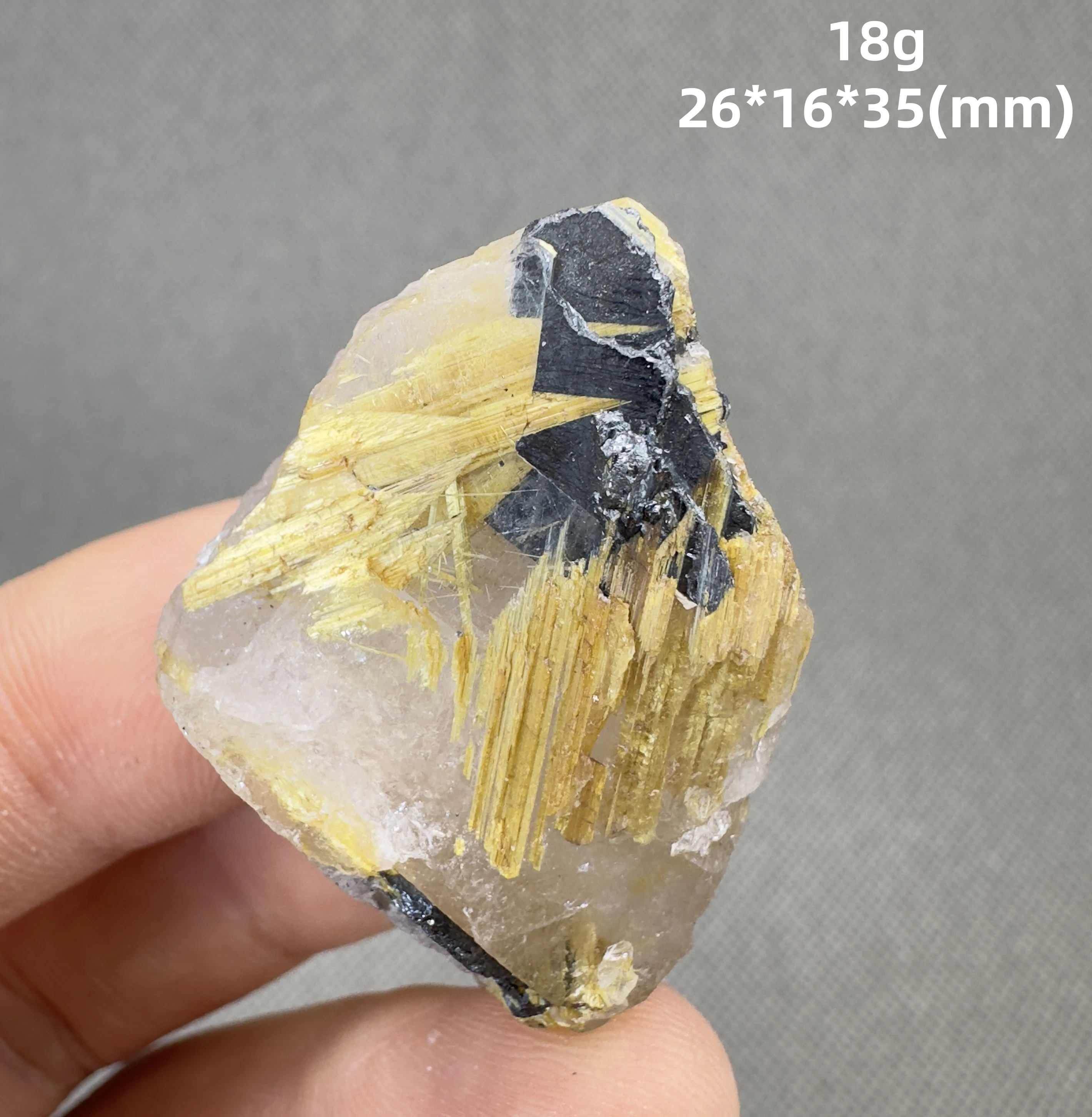 Natural Brazil Gold Rutilated Quartz Hair Crystal and specular hematite symbiosis Mineral Specimen 3