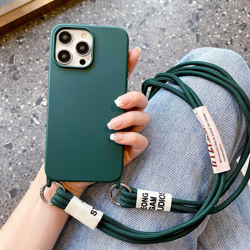 Candy Color Soft Silicone Crossbody Lanyard Phone Case with Necklace Strap