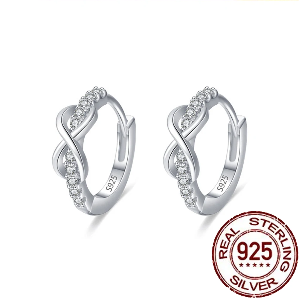 Silver Hoop Earrings 925 Sterling Silver Fine Wedding Jewelry Infinity Love Zirconia Hoop Earrings for Women Ladies Anniversary Gift SE021