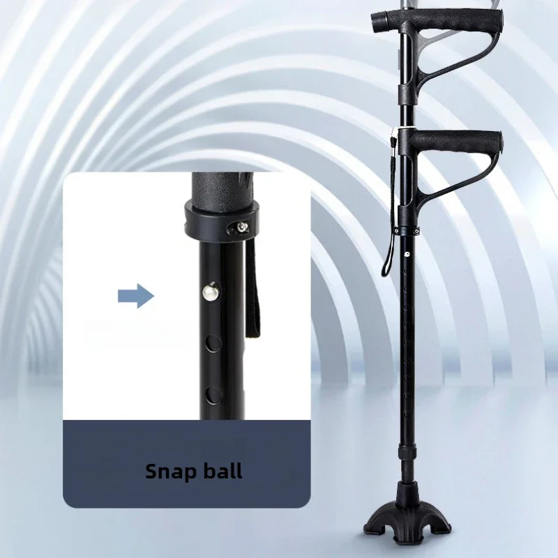 Elderly Walking Cane, Four-Legged Adjustable Stick, Anti-Slip Base with LED Light, Portable Walking Aid for Seniors