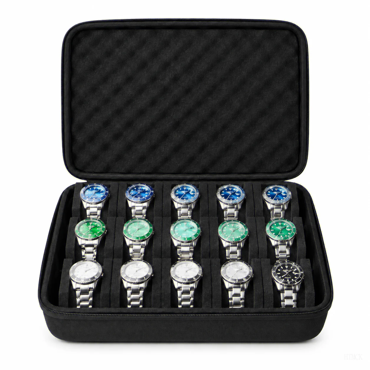 Htmck 15-Slot Pressure Proof Watch Storage Box, Portable Travel