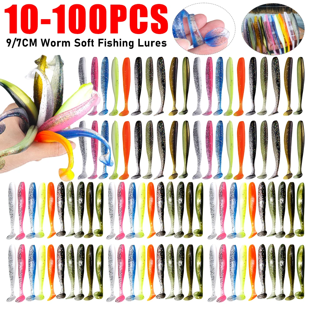 10-100PCS 9CM/7CM Tail Worm Soft Bait Artificial Bait 1