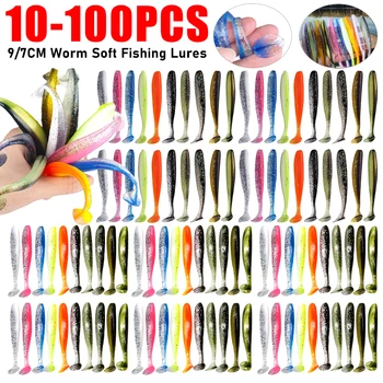 10-100PCS 9CM/7CM Tail Worm Soft Bait Artificial Bait 1