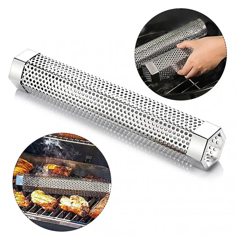 Barbecue Grill Smoke Mesh Tube BBQ Wood Pellet Smoke Tube Durable Anti-rust Easy Cleaning BBQ Grill Tools Kitchen Accessories