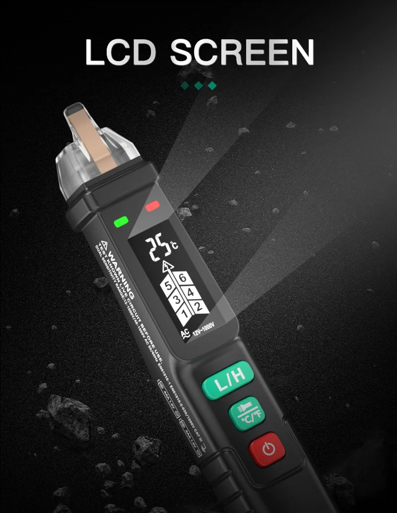 MASTFUYI FY18D Non-Contact Voltage Tester LCD Screen Electrical Pen AC Voltage Tester Breakpoint Finder 12V-1000V Temperature