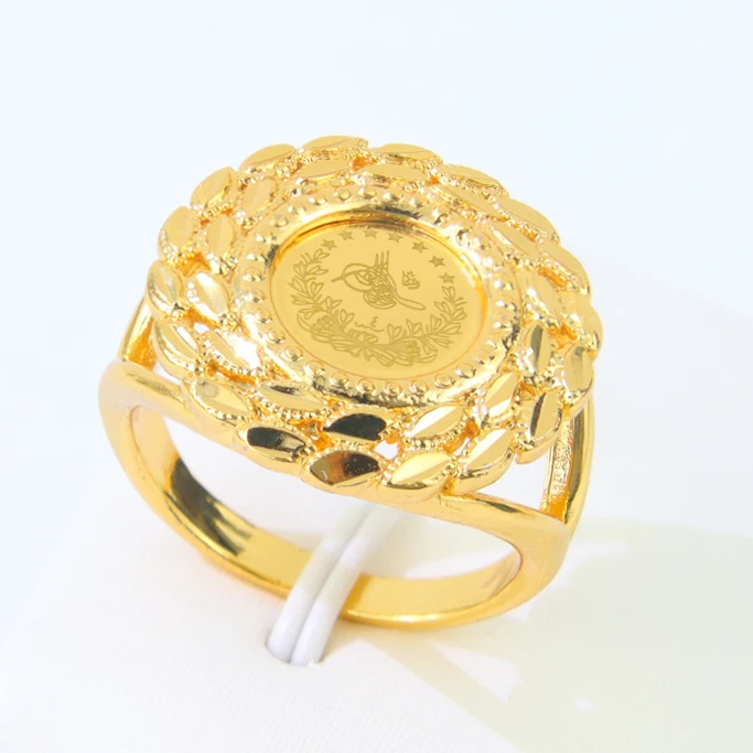 Arabische muslimische Goldmünzen Ringe 21 Karat vergoldet Dubai Mode Zirkonia Paare Ring türkische Frauen Braut Hochzeit Vintage-Schmuck – Detail 10