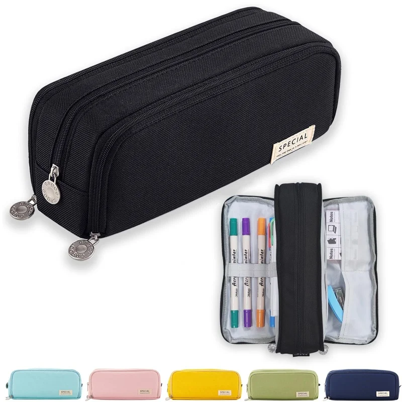 Spacious Triple-Section Pencil Case & Stationery Organizer