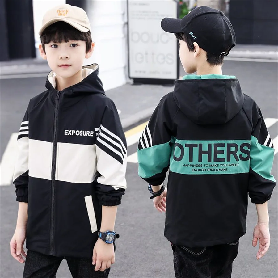 

Spring Teenager Boys Coats Casual Outdoor Hooded Sweatshirt For Kids 3-12 Years Handsome Children Windbreaker Jacket