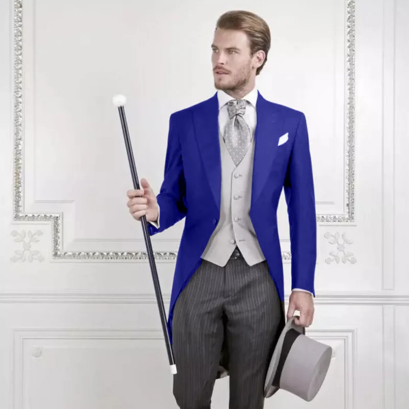 Men Suit 3 Pieces mens suit With Gray Vest Striped Trousers Business Casual For Wedding Groom Banquet Tuxedos Set Jacket Vest With Pants