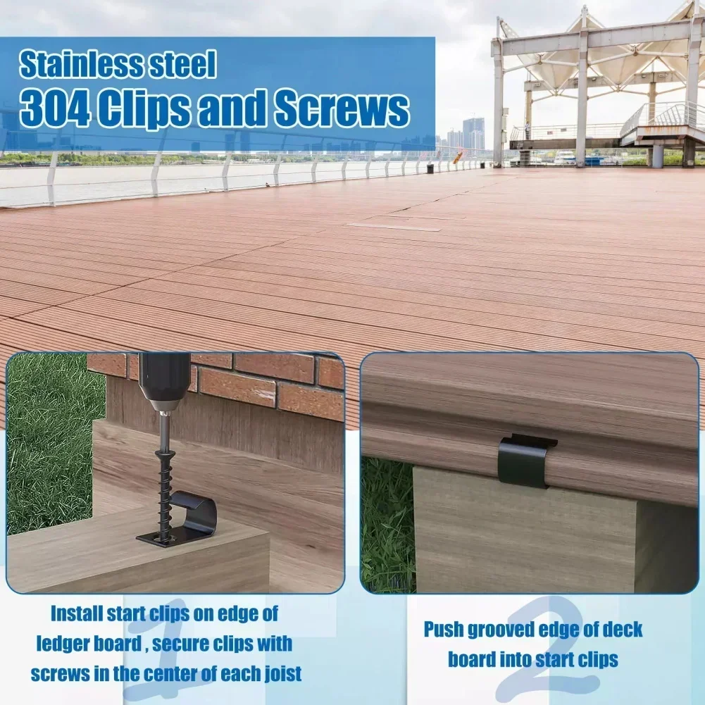 100PCS Composite Deck Clip Outdoor Flooring Fasteners Stainless Steel Black Decking Clips Start Clips Furniture Accessories