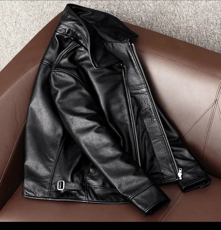 Description Picture 4 of itemFree Shipping New Black Cowhide Jacket Men Genuine Leather Coat Dad's Spring and Autumn Clothes Size S-5XL