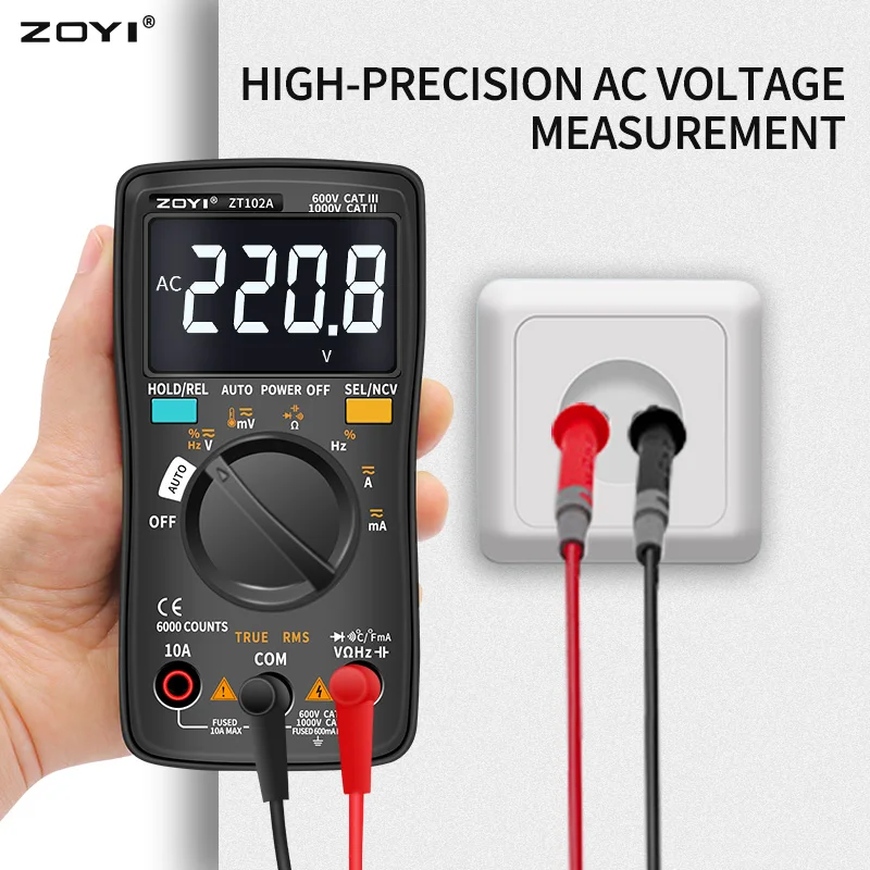 ZOYI Digital Multimeter ZT-98/100/101/102/102A Auto Ranging 6000 counts AC/DC Ammeter Voltmeter Ohm Hz Ture RMS tester Portable 3