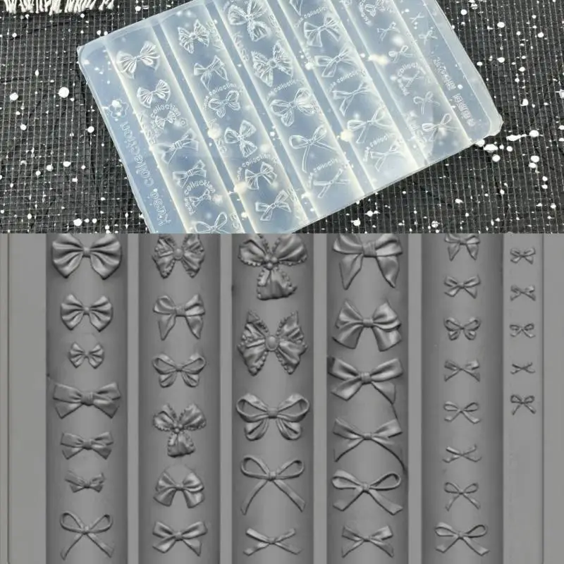 3D Silicone Mold Nail Art Decorations DIY Bowknot Carving Templates Mold For Nails Jewelry Crafts Transparent Nails Mold