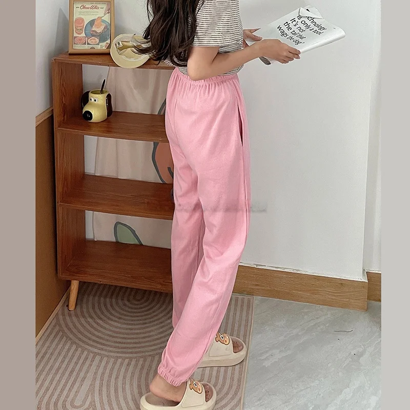 Loose Cotton Pajama Pants for Women, Ankle-tied Mouth, Single Home