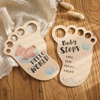 Baby Footprint Photography Prop Wooden Milestone Card Newborn Growth Commemoration Hello World Props photography Accessories 3