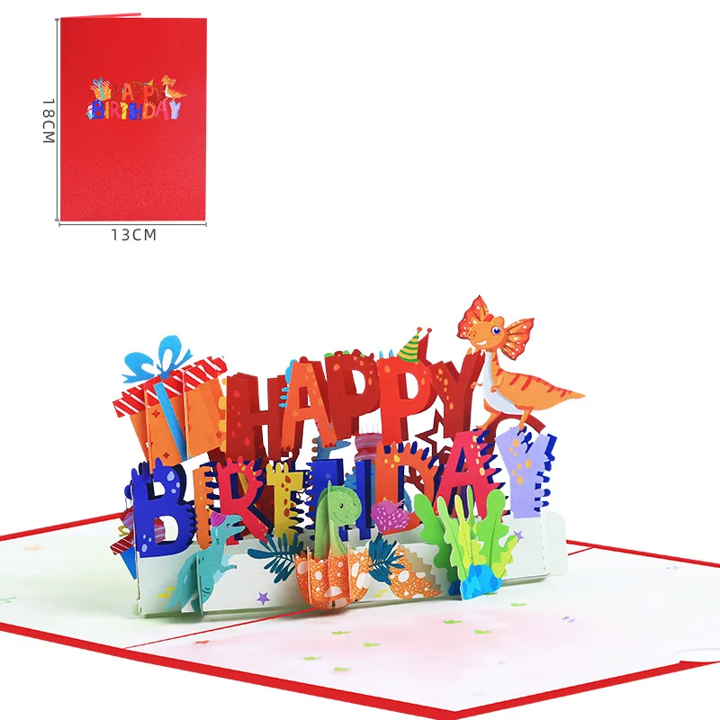 Creative Dinosaur Design 3D Popup Greeting Card Cartoon Happy Birthday Greeting Cards 3D Pop Up Dinosaur Gift Cards for Kids