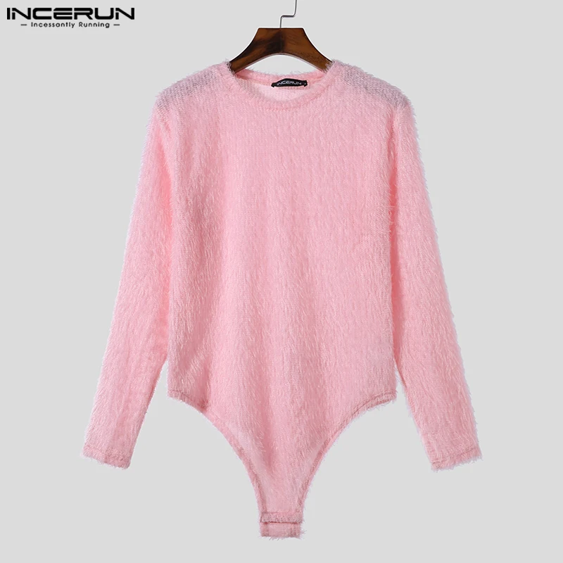 INCERUN 2023 Sexy Fashionable Style Mens Bodysuits Suede Design Casual Jumpsuits Male Solid All-match Long Sleeved Rompers S-5XL