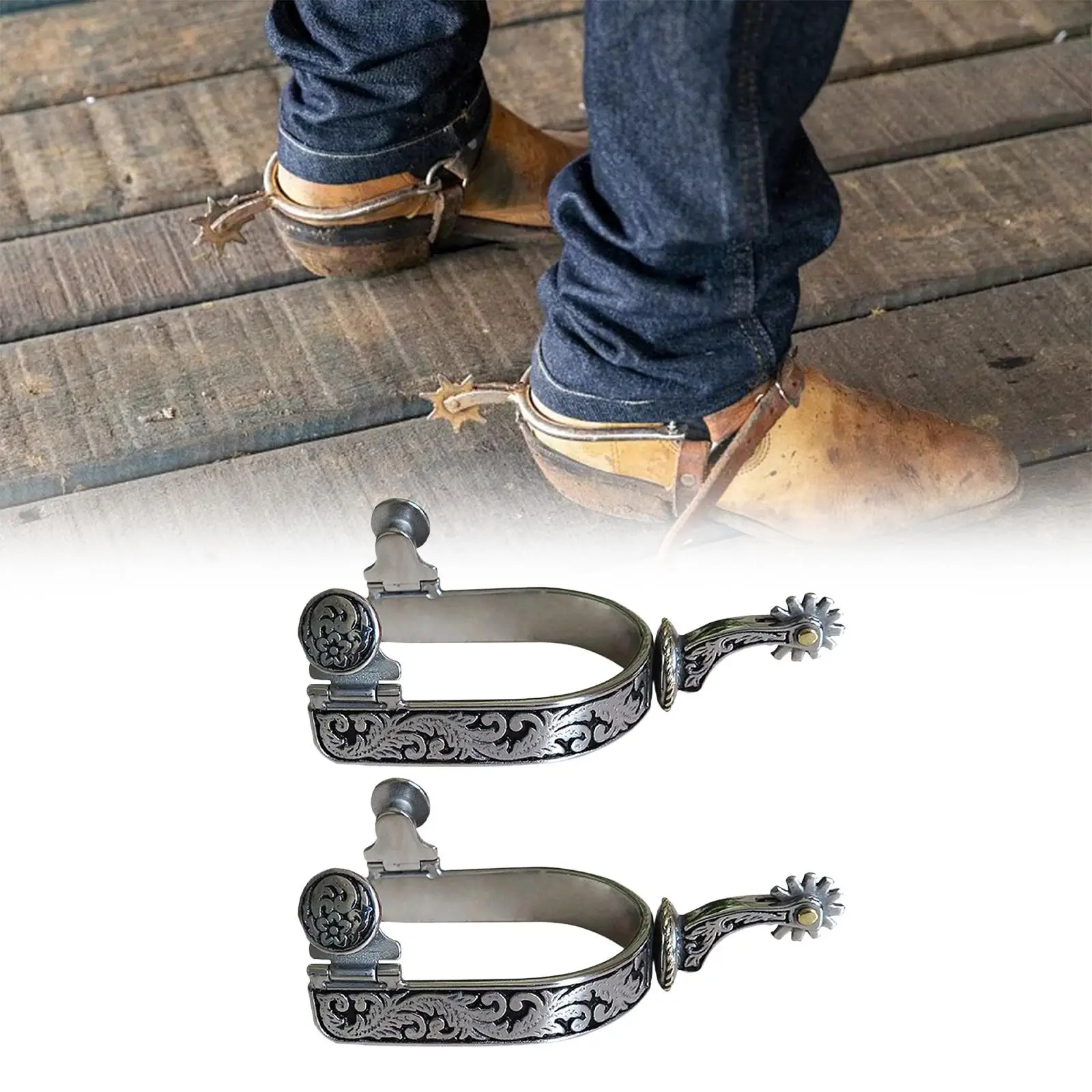 2Pcs Horse Spurs with Gear Antique Style Equipment Anti Rust Western Cowboy Spurs Boots Spurs for Adults Competition Training 4