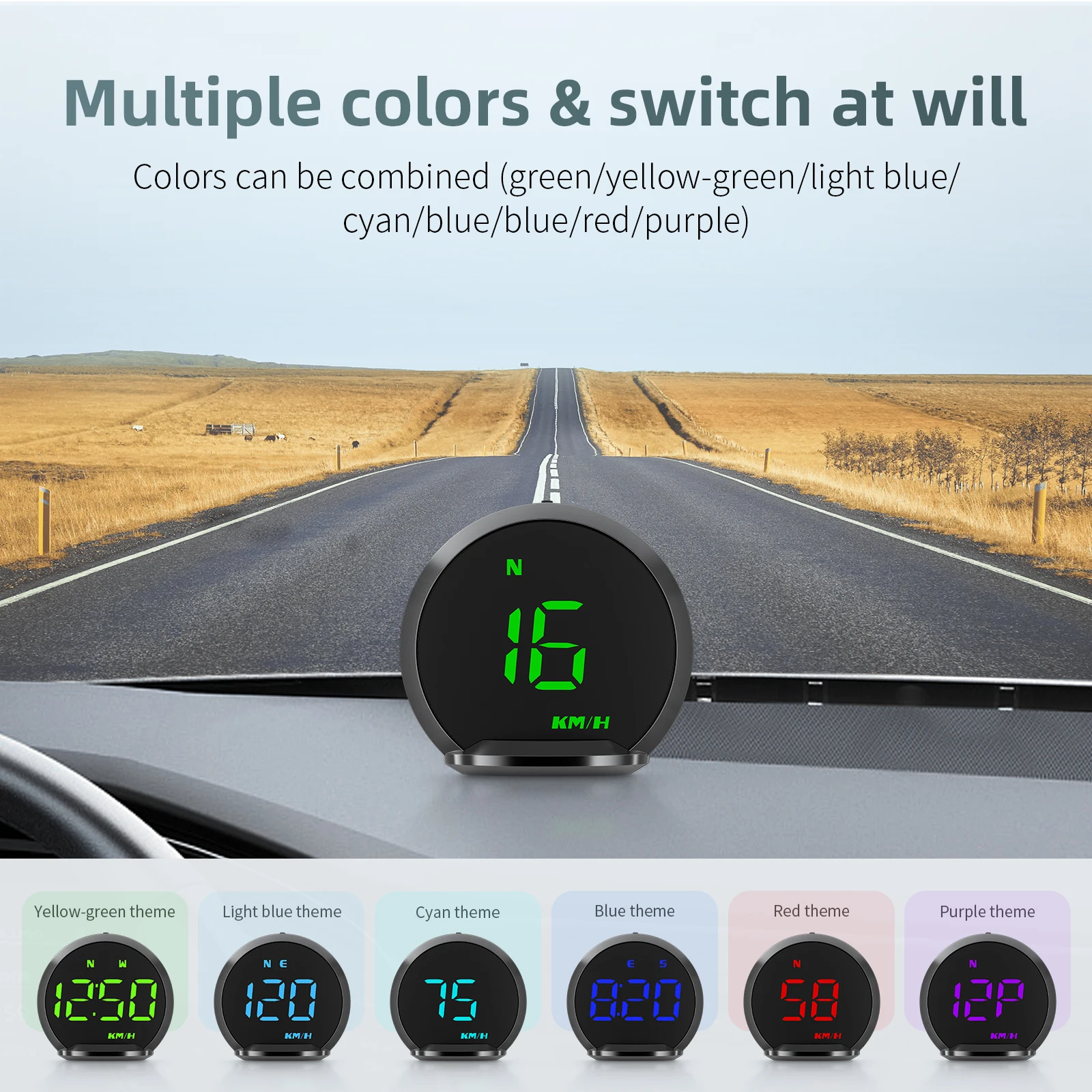 

Universal Head Up Displays G13 GPS Car HUD 7 Colors Speedometer KMH Digital Speed Clock Overspeed Fatigue Driving Reminder Alarm