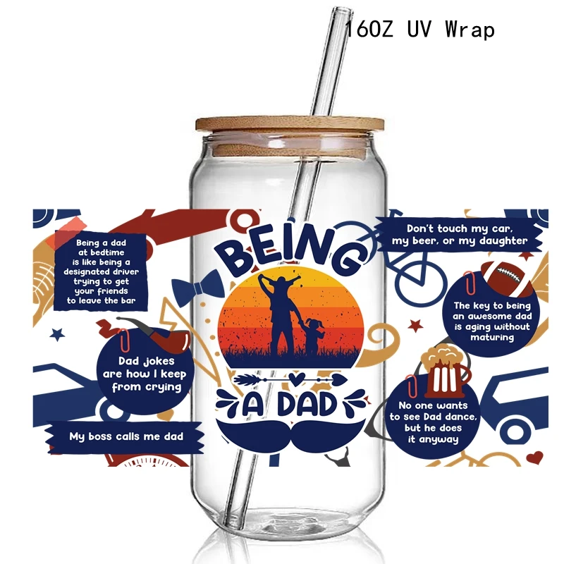 Dad Lengend 3D UV DTF Cup Wraps Transfer Sticker Dad Daily Affirmation UV dtf Cup Wraps Stickers for 16OZ Glass use