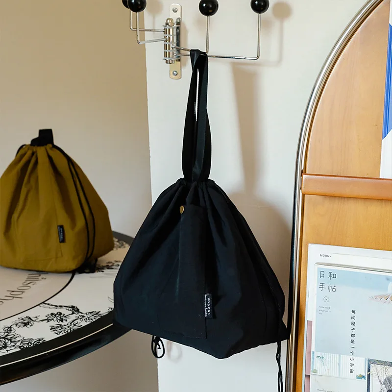 Japanese Korean Lunch Bag Cotton Canvas Large Solid Color