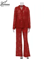 Oymimi Summer Pink Perspective Sets Womens 2 Piece Casual Long Sleeve Button Shirts And High Waist Straight Trousers Female Sets - Image 5