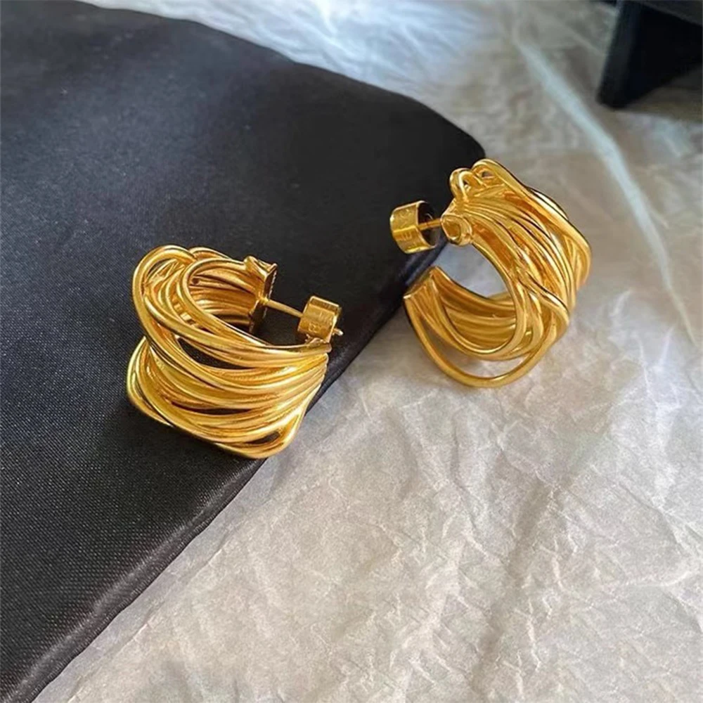 Báthory Elizabeth 2023 French Designer Personality Exaggerated Irregular 24K Gold Twisted Earrings Women Luxury Jewelry Party