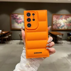 Wave Puffer Down Jacket Shockproof Soft Phone Case - Solid Color for Samsung Galaxy A34 5G (Orange)