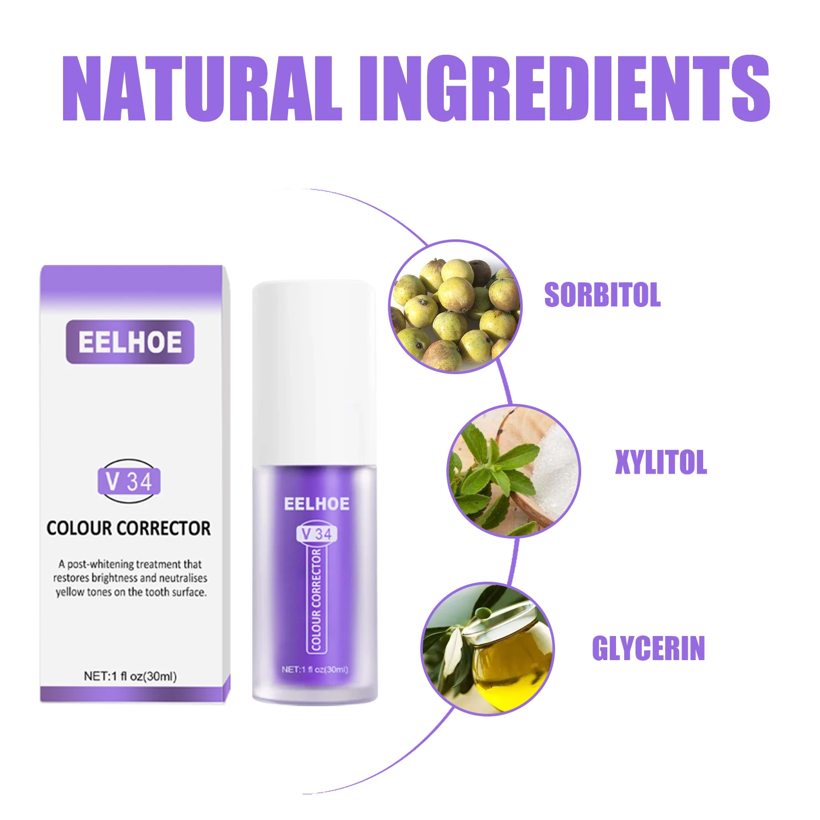 Teeth Whitening Product 30ml V34 Purple Toothpaste Removes Tartar Clean Oral Hygiene Fresh Breath