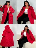 Plus Size Women's Winter Quilted Long Sleeve Buttoned Rhombic Quilted Down Jacket Jacket With Pocket Cotton Jacket