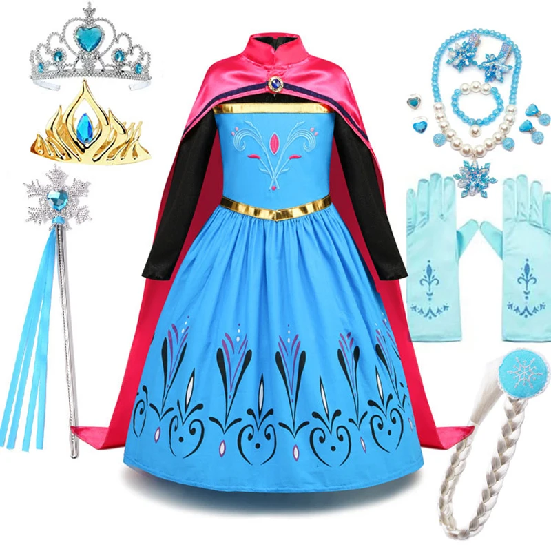 Disney Kleine Meisjes Sneeuw Koningin Elsa Kroning Fancy Prinses Elsa Jurk Feest Kleding Kinderen Carnaval Bevroren Prinses Cosplay