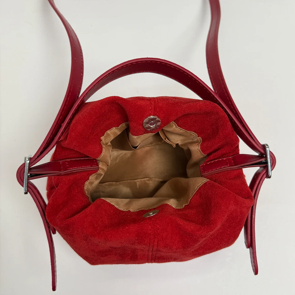 Women Suede PU Leather Crossbody Bag with Adjustable Strap Drawstring Top Handle Bag Shoulder Handbags Travel Winter Fall