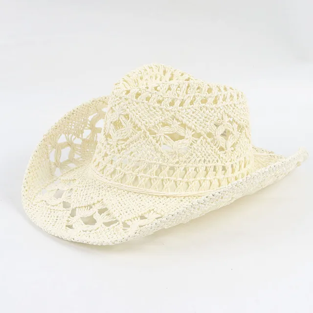  - Summer Outdoor Men Women Hand-woven Western Cowboy Straw Hats Wide Brim Breathable Beach Jazz Cap Sun Protection Hat